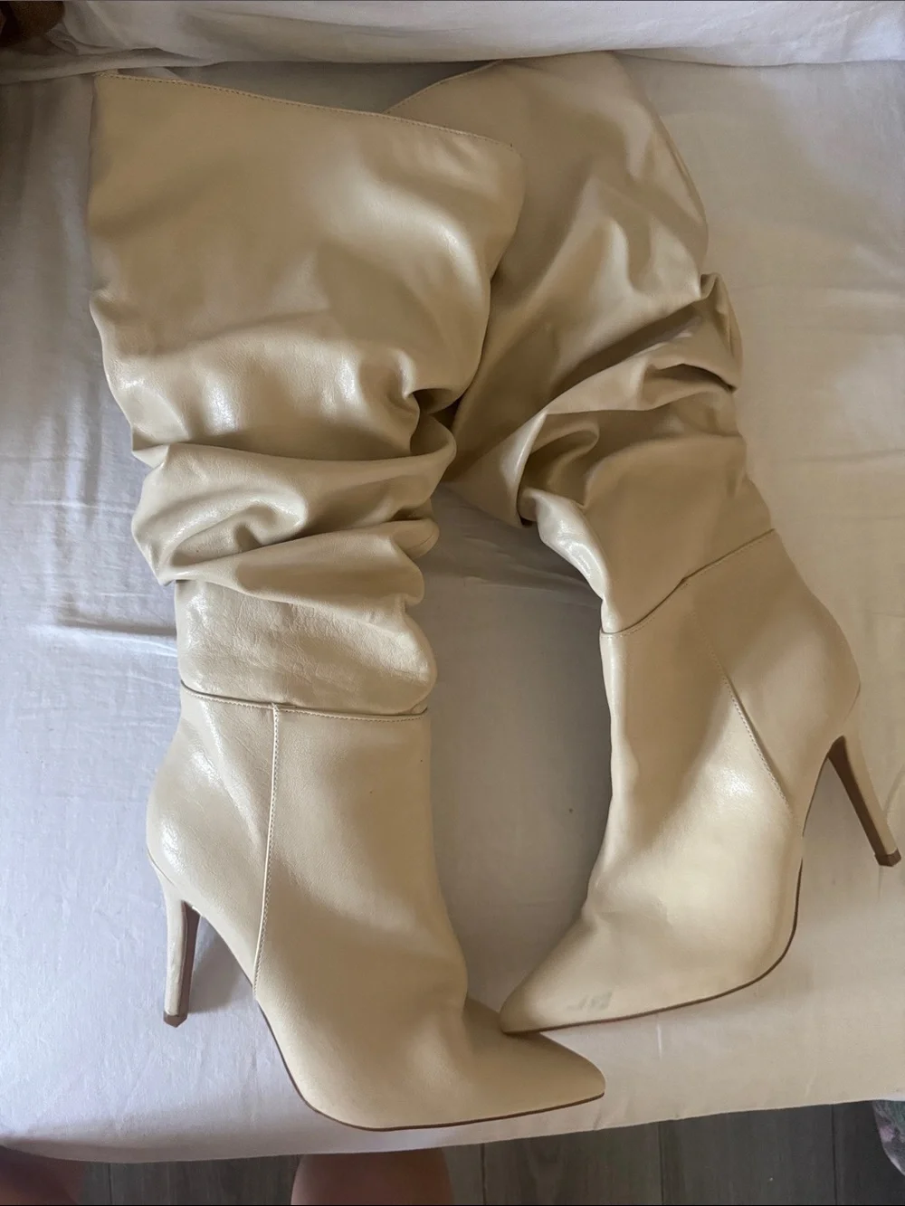 Journee Collection Cream Slouch Over-the-Knee Pointed Toe Stiletto Boots